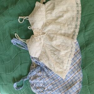 Blue Woven Cami and White Lace Top Set